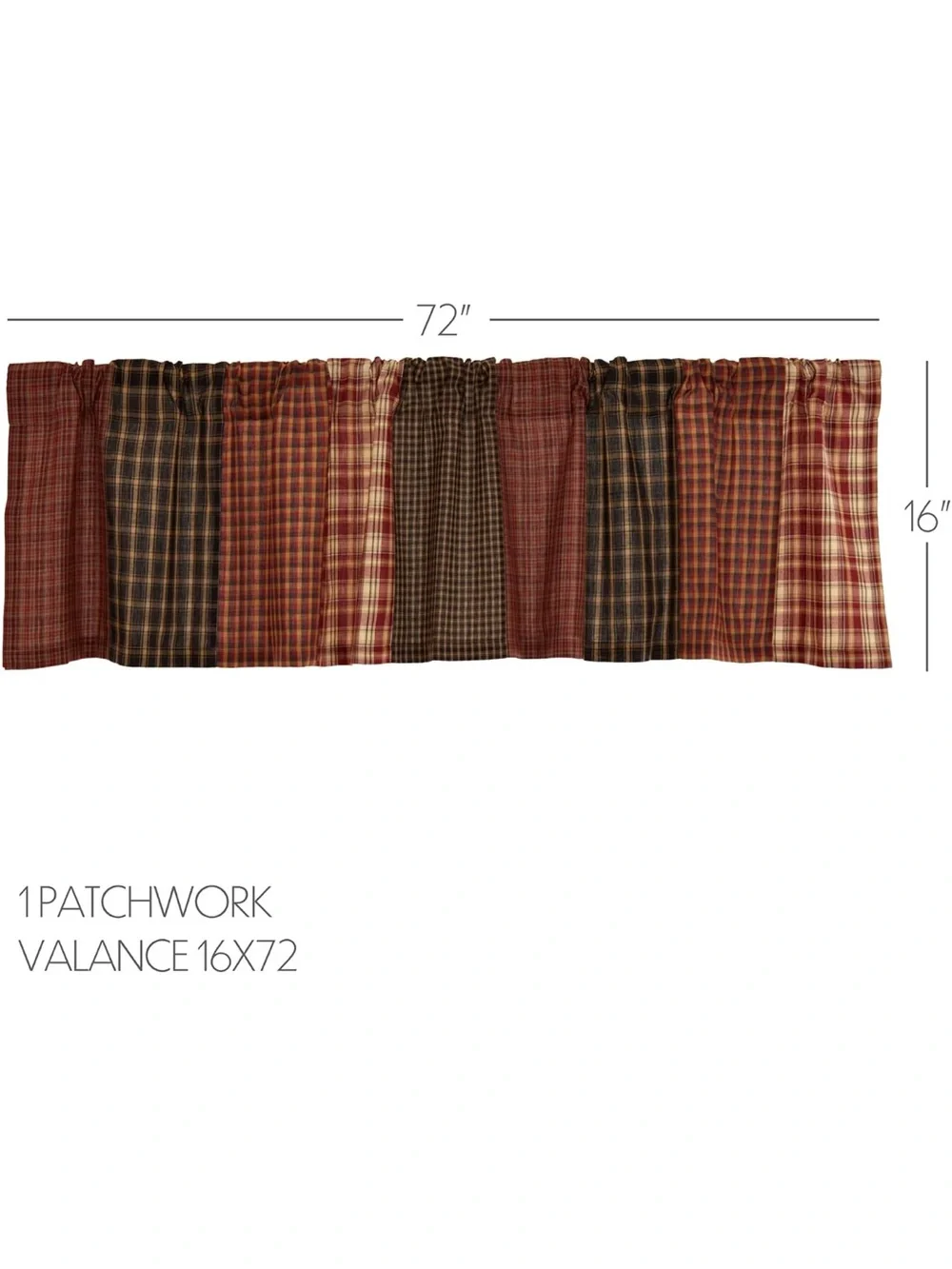 VHC Brands, Beckham, Cotton, 16x72, Patchwork Valance, Red